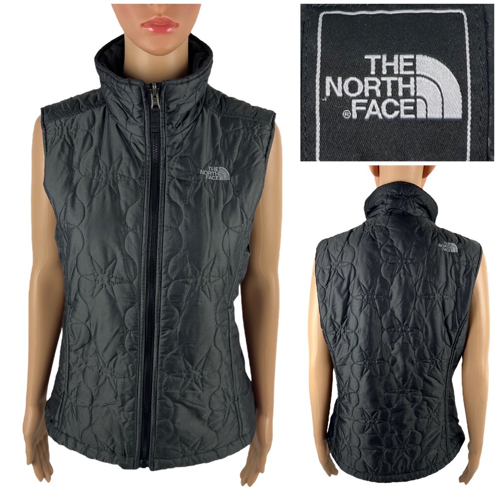 The North Face Womens Medium Vest Quilted Gray Full Zip Geometric Outdoor EUC